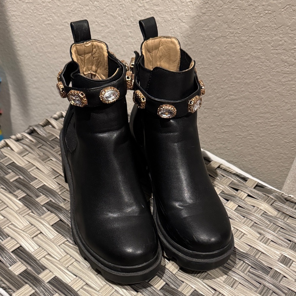 Steve Madden Black Ankle Boots with Gem Accents